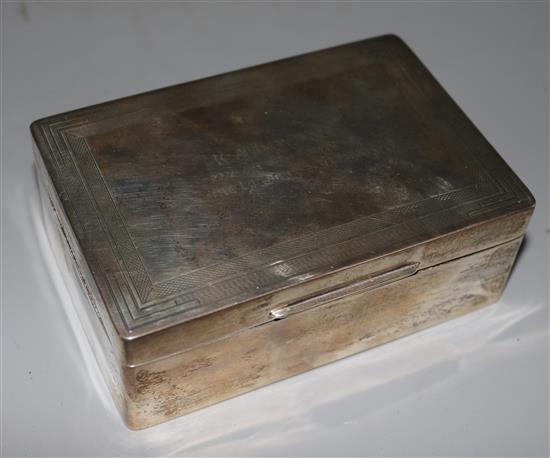 An Art Deco silver cigarette box, 5.25in.